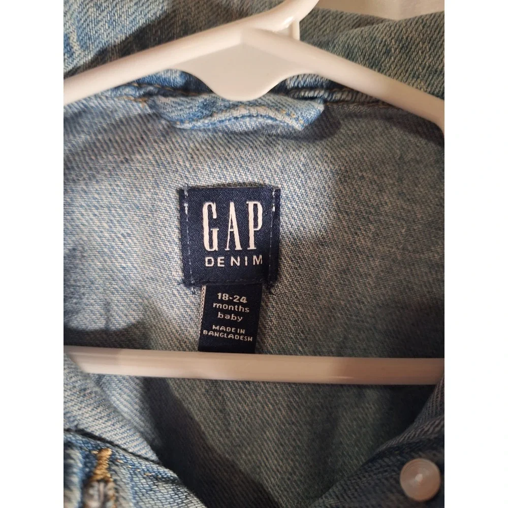 GAP Denim Baby Girls Light Wash Peter Pan Collar Puff Sleeve Jacket 18-24 Months